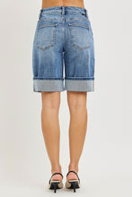 Load image into Gallery viewer, high-rise mid length cuffed shorts, medium wash denim | risen
