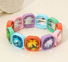 Load image into Gallery viewer, chunky cushion cut crystal stretch bracelet, confetti

