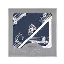 Load image into Gallery viewer, things that go hooded towel &amp; washcloth set | newcastle
