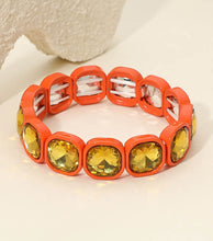 Load image into Gallery viewer, chunky cushion cut crystal stretch bracelet, pumpkin spice
