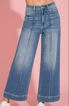 Load image into Gallery viewer, high rise wide leg pintuck denim pants, medium wash | zenana

