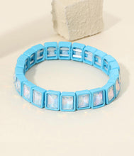 Load image into Gallery viewer, glam factor rectangular crystal stretch bracelet, icy blue
