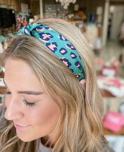 Teal leopard headband by Sandy and Rizzo