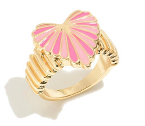 Gold ring with pink enamel heart