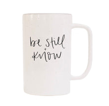 Load image into Gallery viewer, be still + know, tall speckled coffee mug
